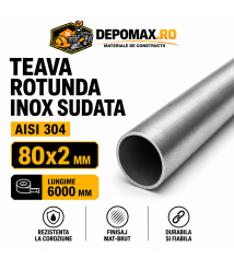 Teava rotunda inox sudata AISI 304, 80 x 2 mm, 6 metri Teava rotunda inox sudata AISI 304, 80 x 2 mm, 6 metri